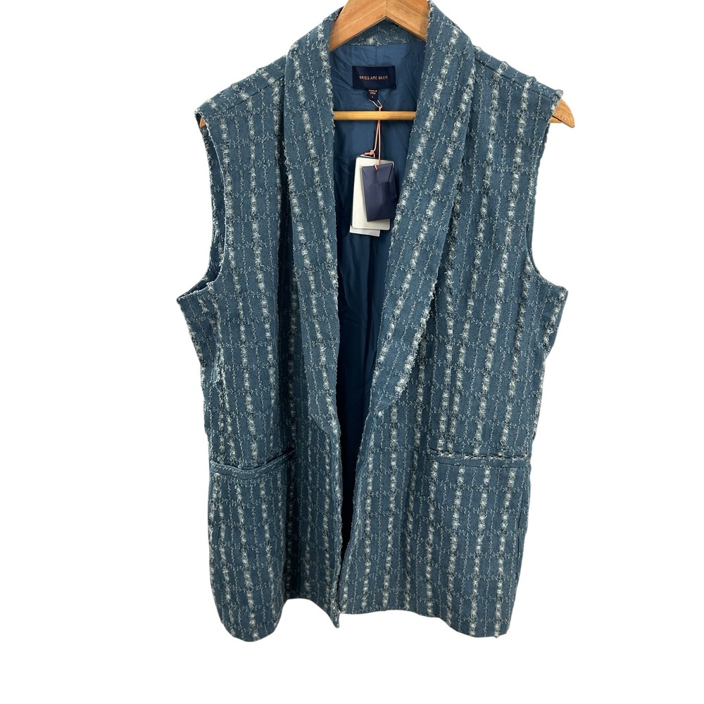 Skies Are Blue Women's Sleeveless Vest Blue Textured Tweed Style‎ Size Large